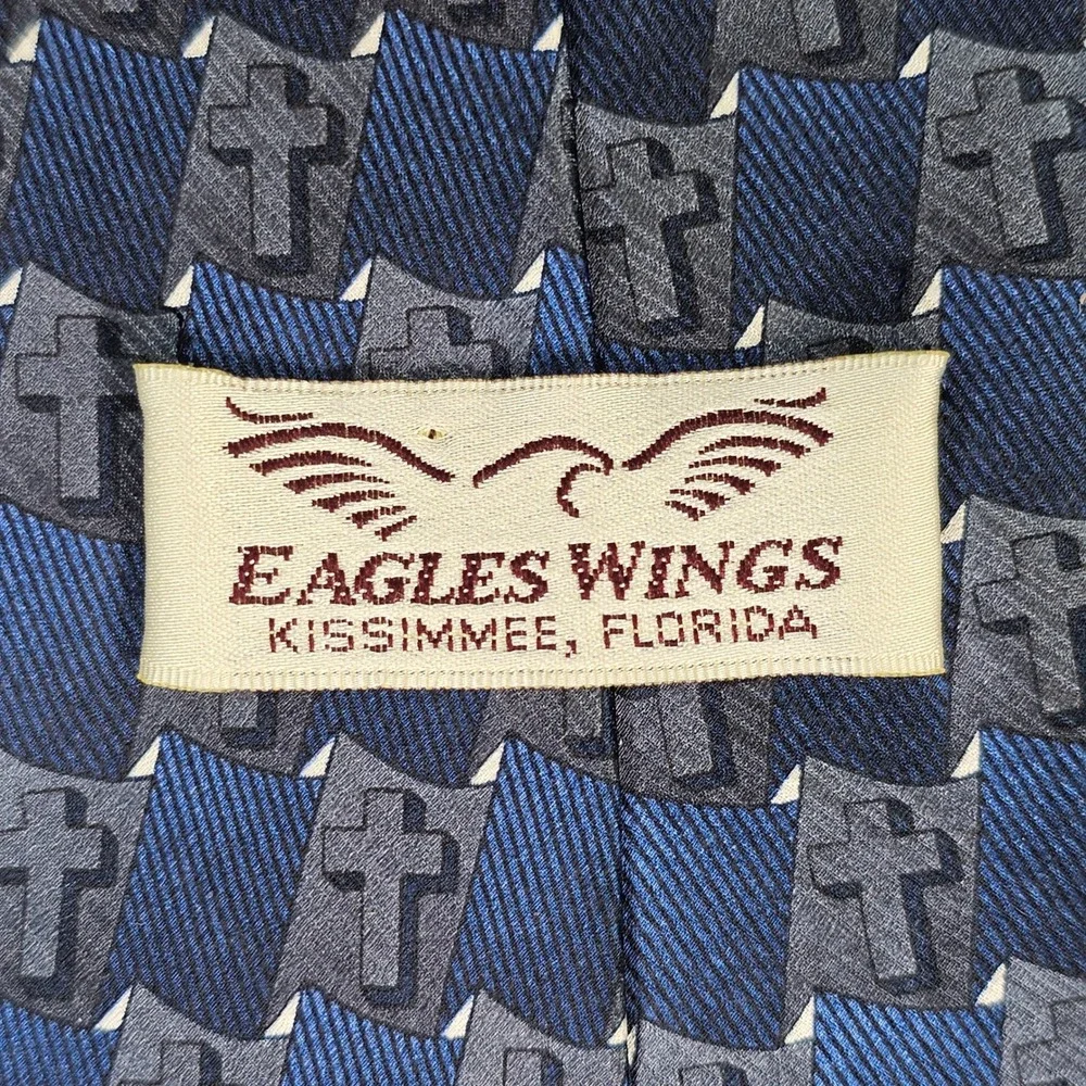 Eagles Wings Mens Silk Tie Navy‎ Blue Grey Christian Cross Religious Geometric